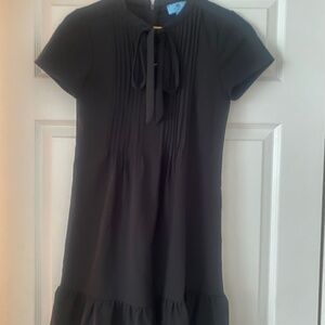 CeCe Black Mini Dress, Flowy with Black Peplum and Tie at Neckline - Size XS/S